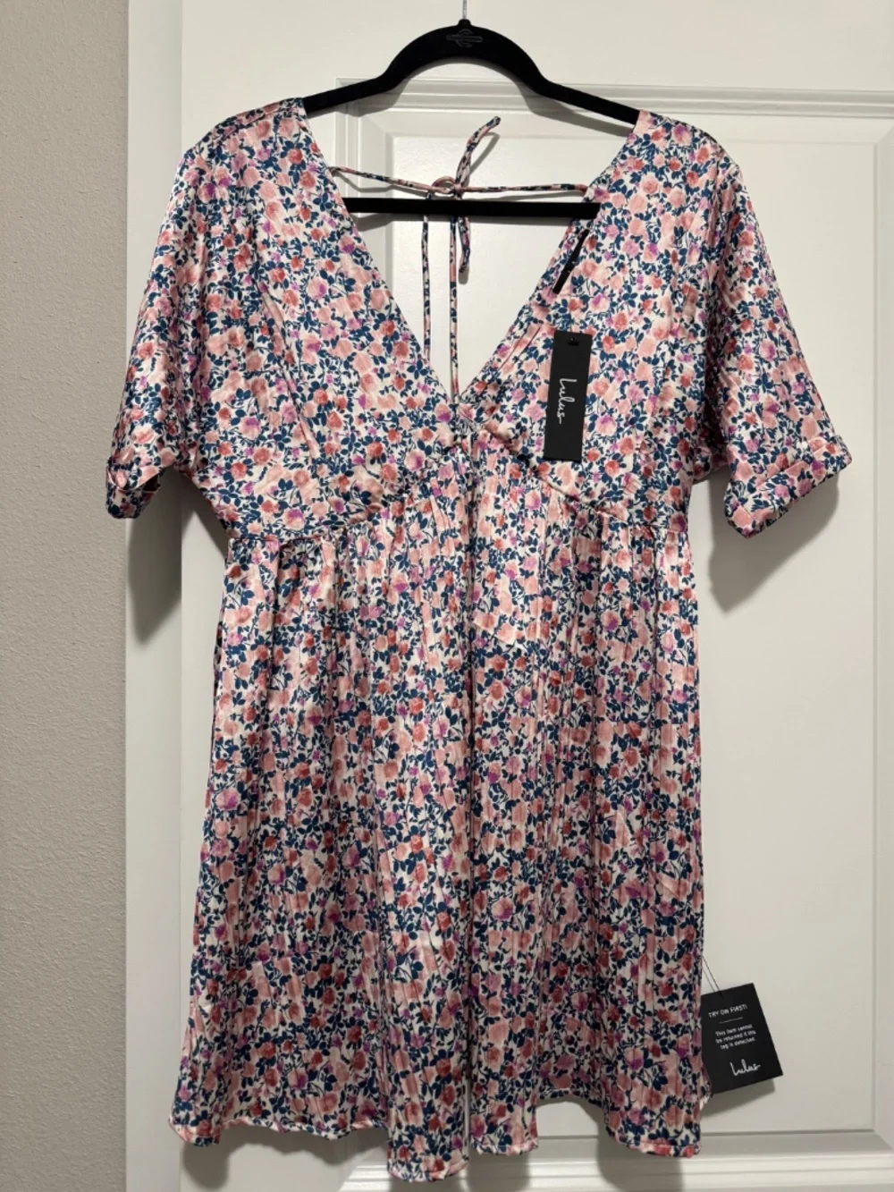 Lulus Express Yourself Blush Pink Floral Print Satin Babydoll Dress - Size XS