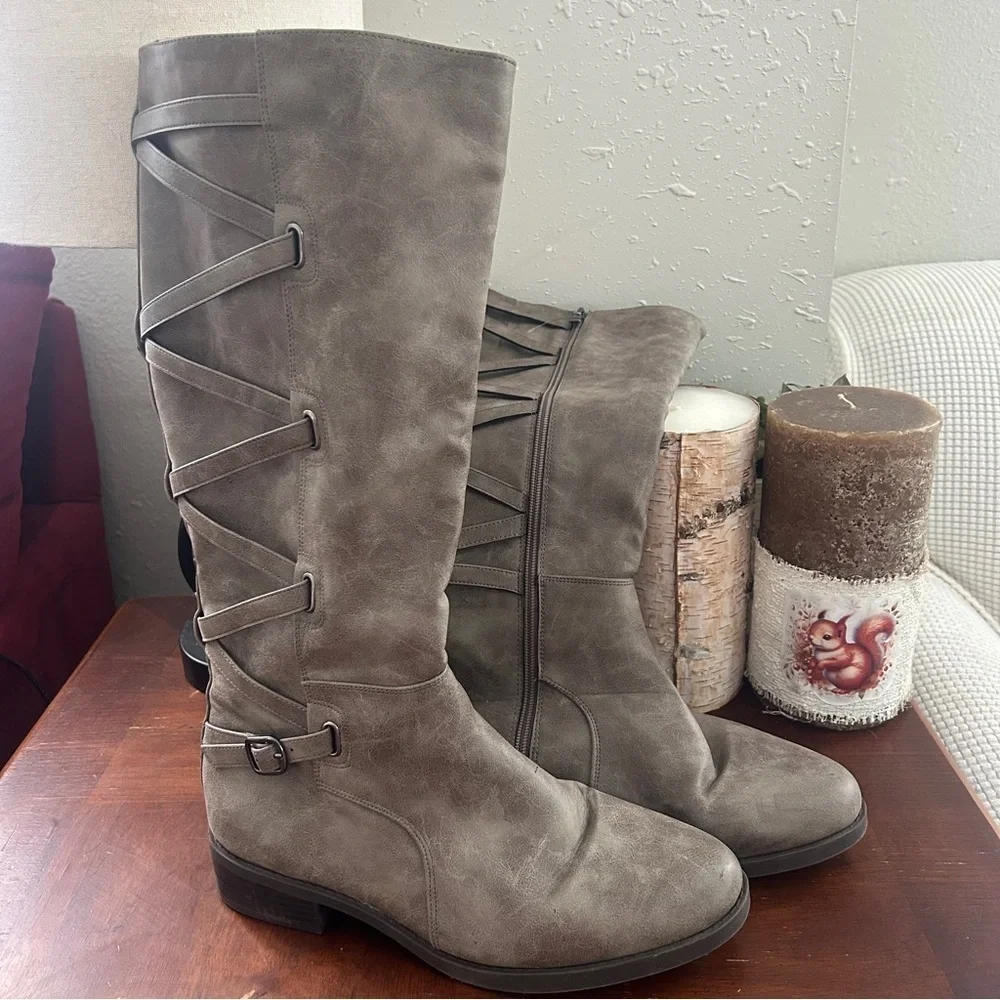 Journee Collection Gray Knee-High Women's Riding Boots Fall Casual 10