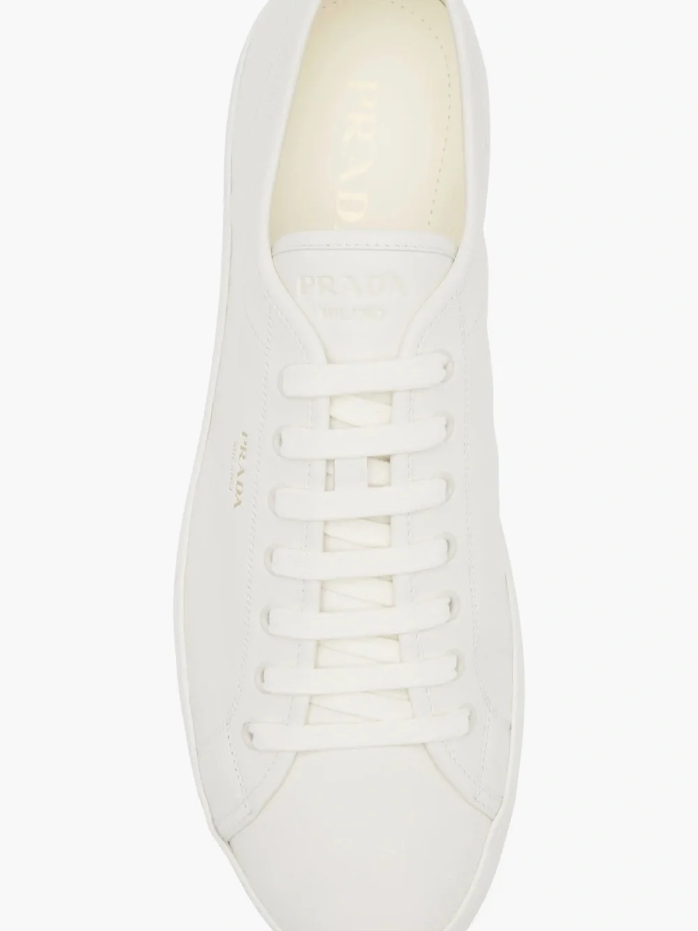 Prada Cream Leather Low-Top Sneaker with Gold Logo