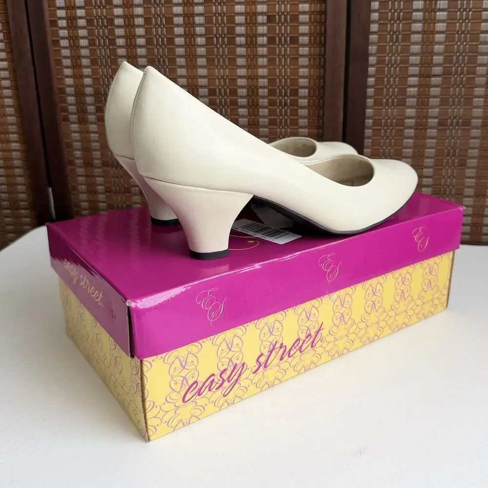 Easy Street Womens 9.5 Fabulous Low Heel Dress Pumps Shoes Bone