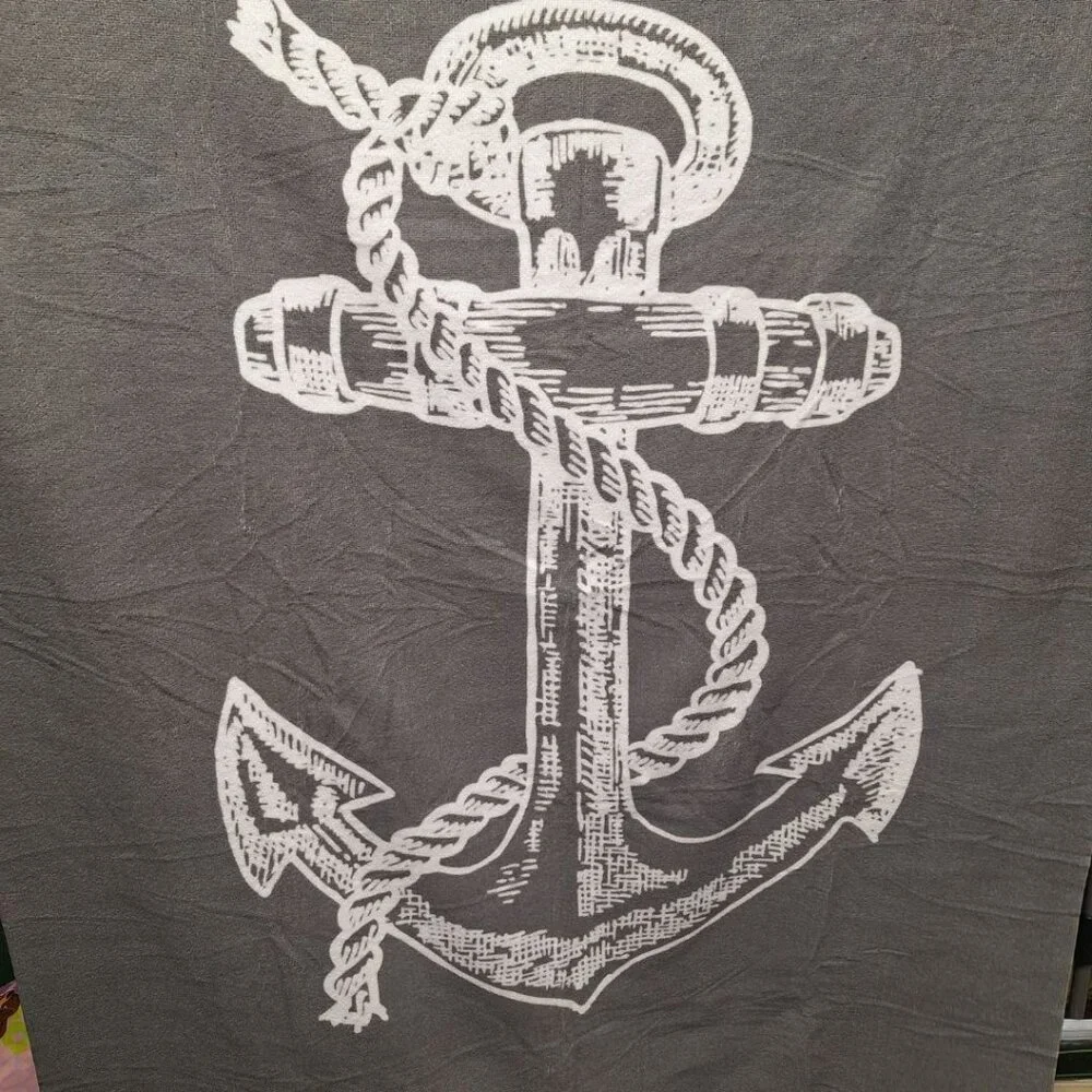 Anchor Beach Towel Nautical Long Gray White Thin Ship Boat Sea Lake House Cottag