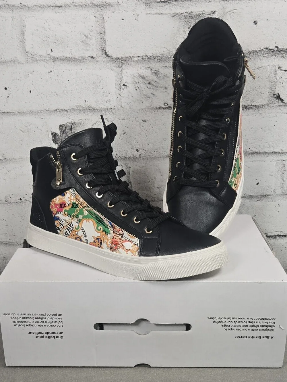 Aldo Destry High Top Sneakers Baroque Print Zip Shoes Men’s 10