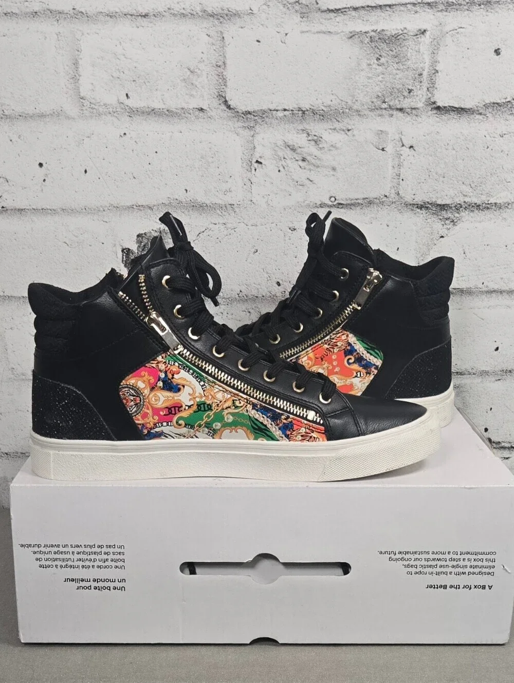 Aldo Destry High Top Sneakers Baroque Print Zip Shoes Men’s 10
