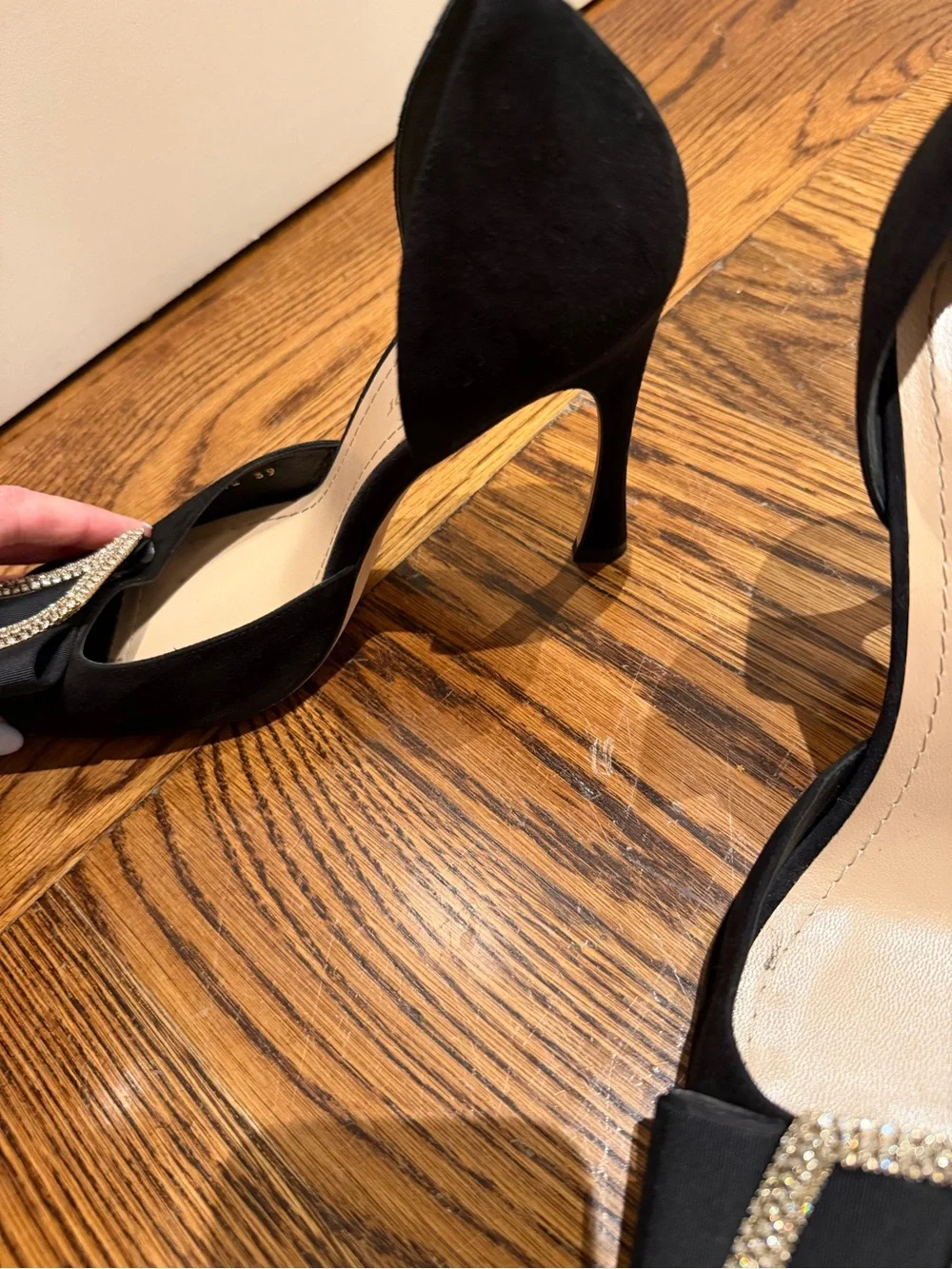 Dior Black Satin D’Orsay Pumps with Crystal Buckle