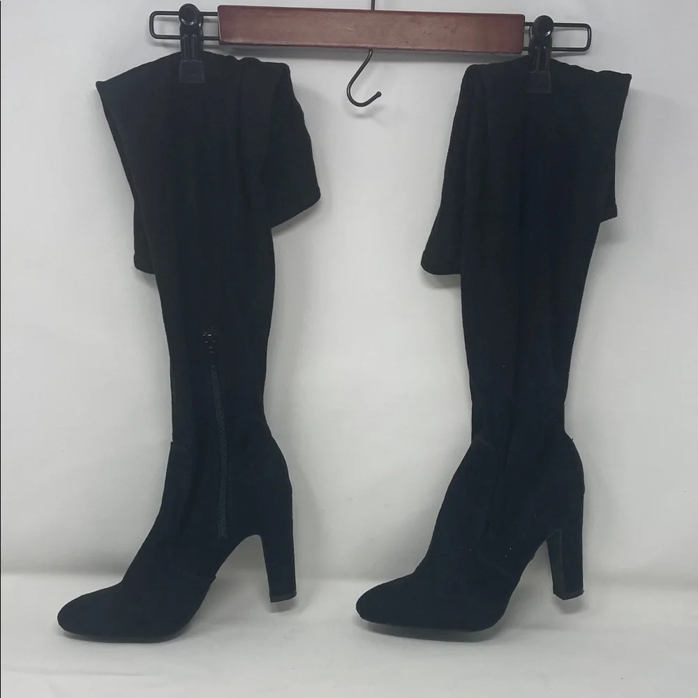 Unisa Over The Knee Black Heeled Faux Suede Boots Size 6 Like New Condition