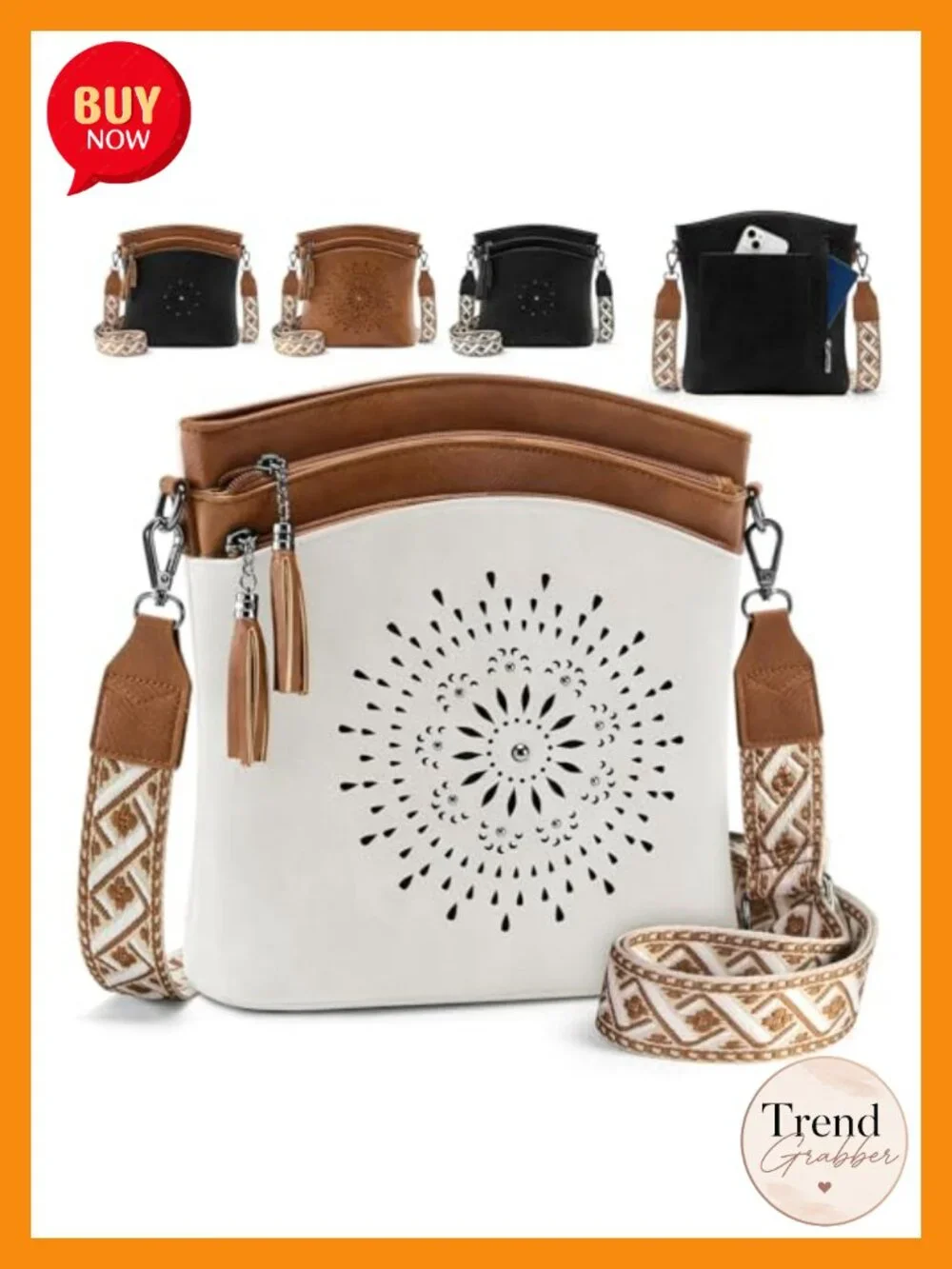 Medium Faux Leather Crossbody Bag with Adjustable Strap, Multiple Pockets,
