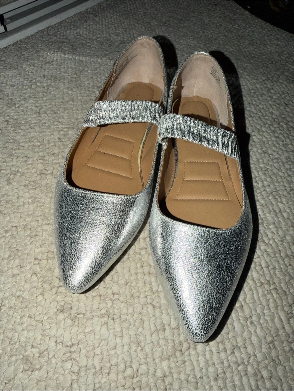 Silver Pointed-Toe Kelly & Katie Mary Jane Flats - Women's Sz 10