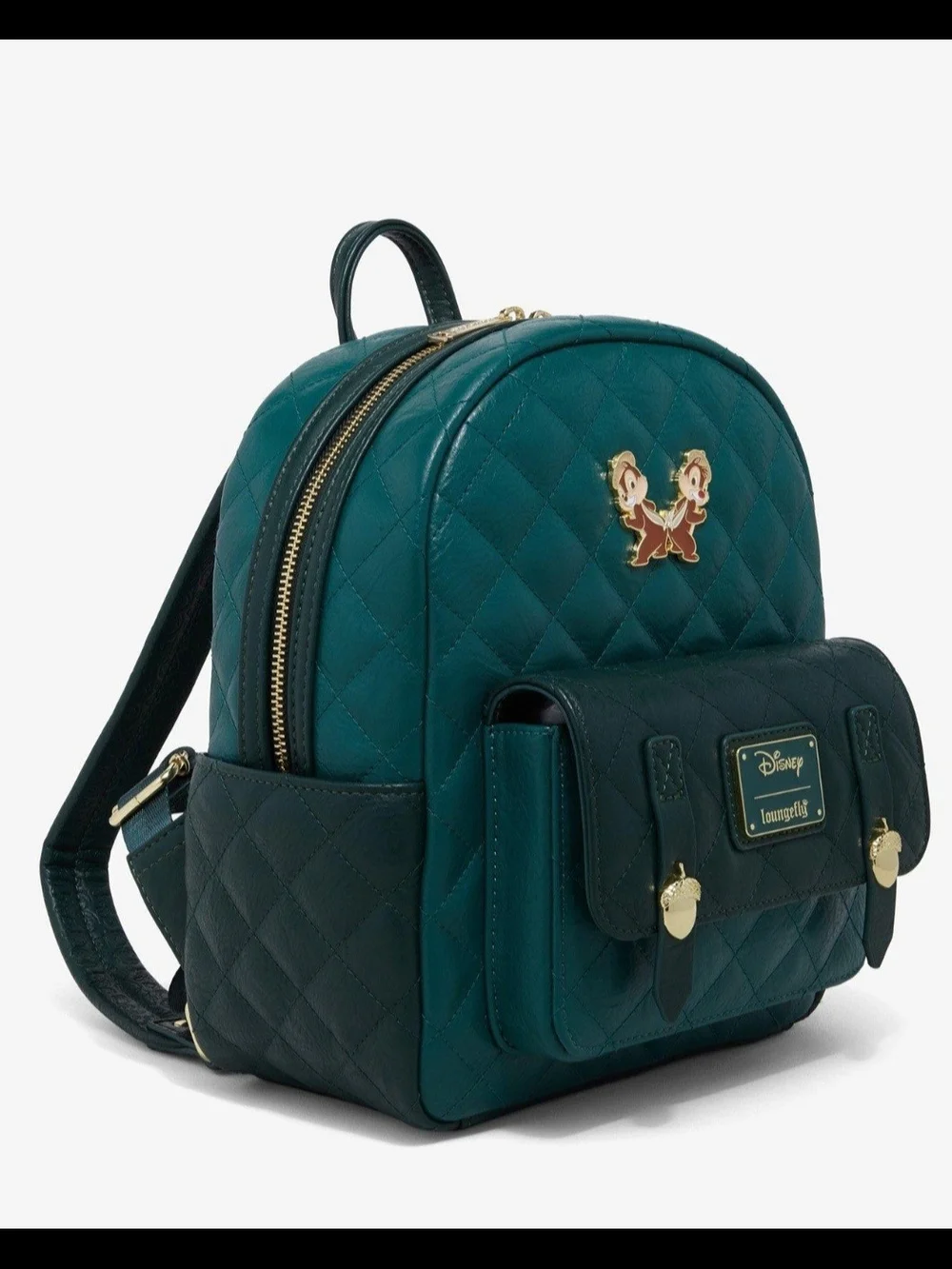 Loungefly Dark Teal Chip 'n' Dale Quilted Mini Backpack with Gold Accents
