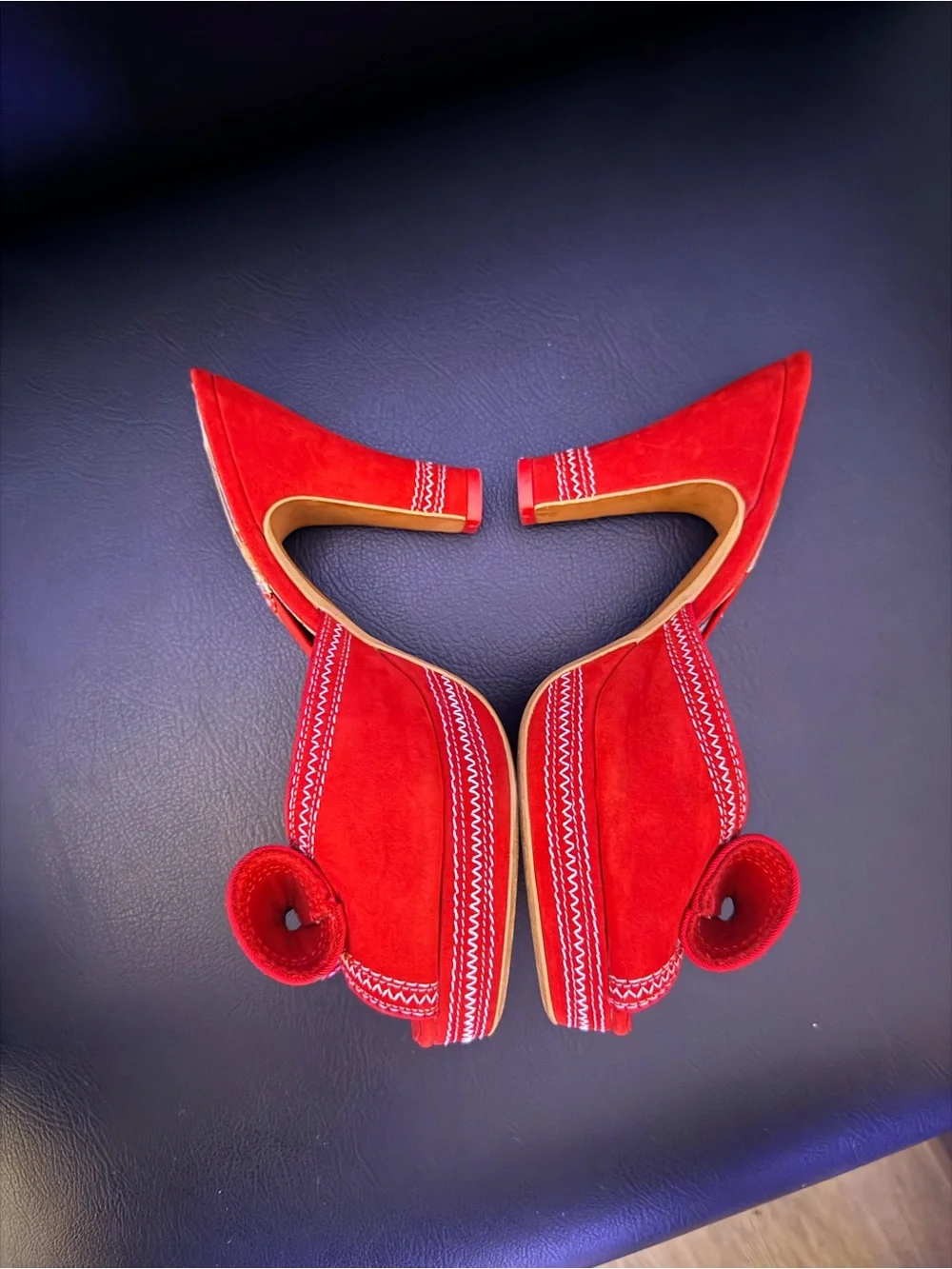 Miss L Fire - Red Open-Toe Bow Heeled Mules