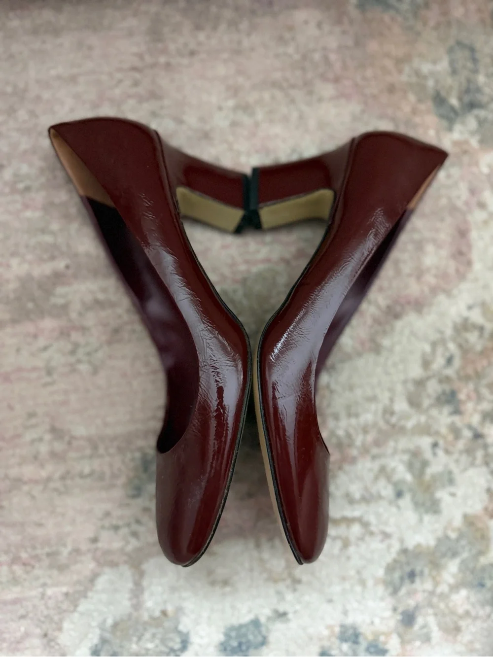 VTG MIU MIU Sz 39 Patent Leather Block Heel Pumps Round Toe Oxblood Red Y2K