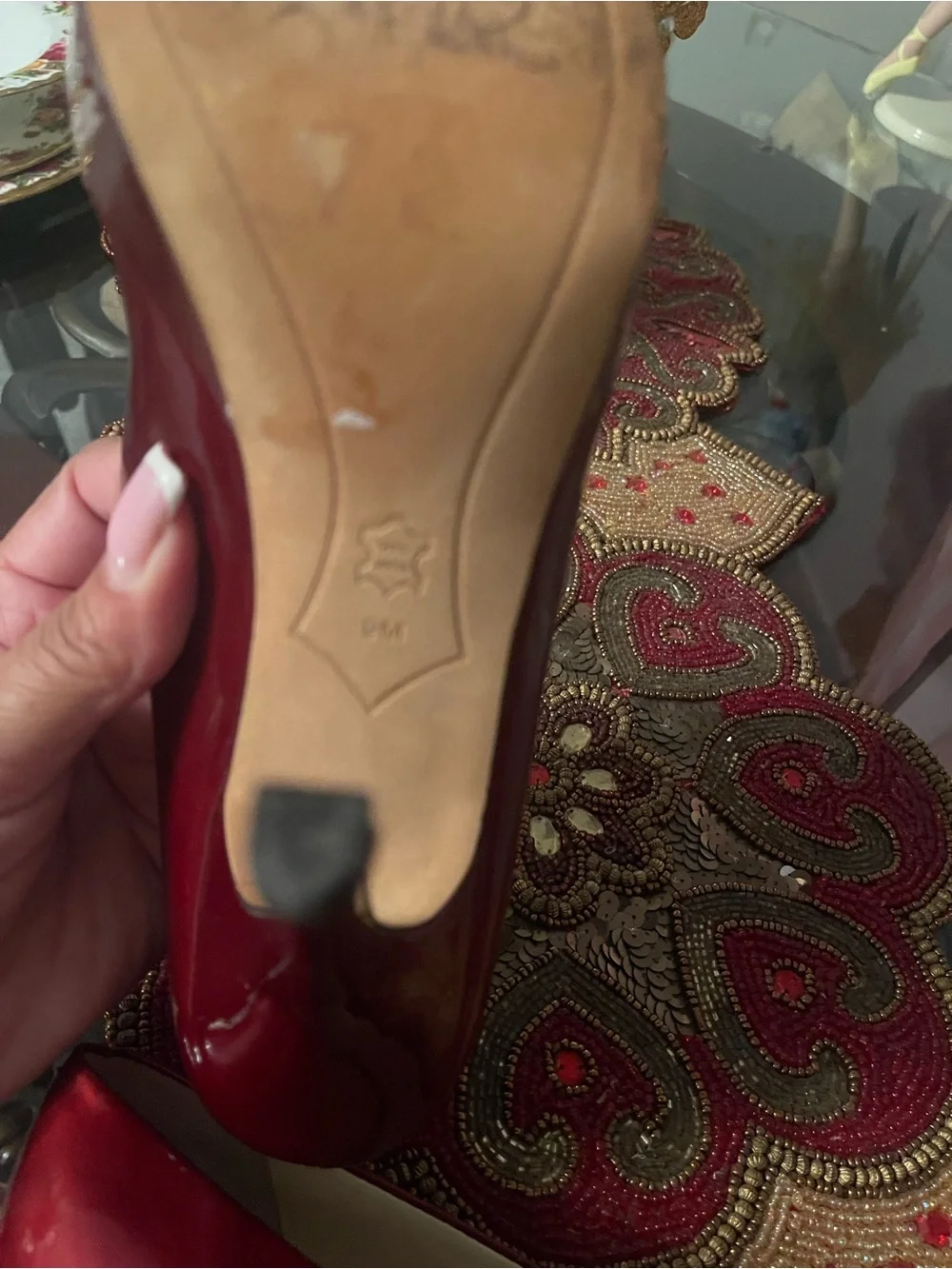 Joan & David Burgundy Patent Platform Pumps