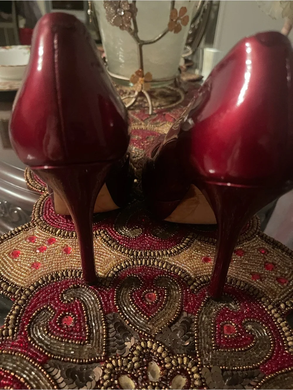 Joan & David Burgundy Patent Platform Pumps