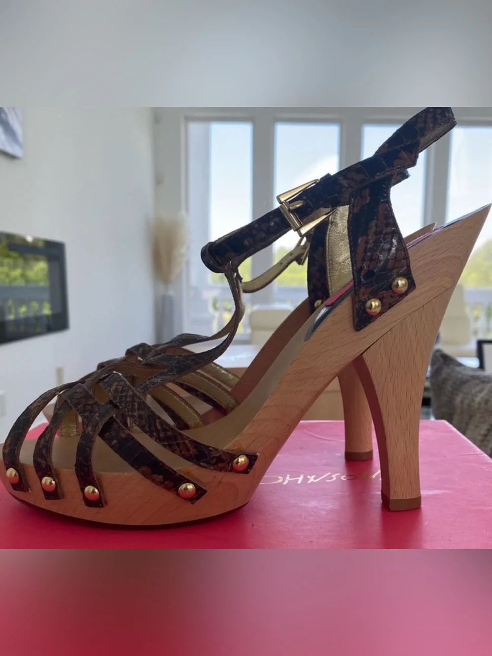 BETSEY JOHNSON Strappy Snake-Print Platform Heels