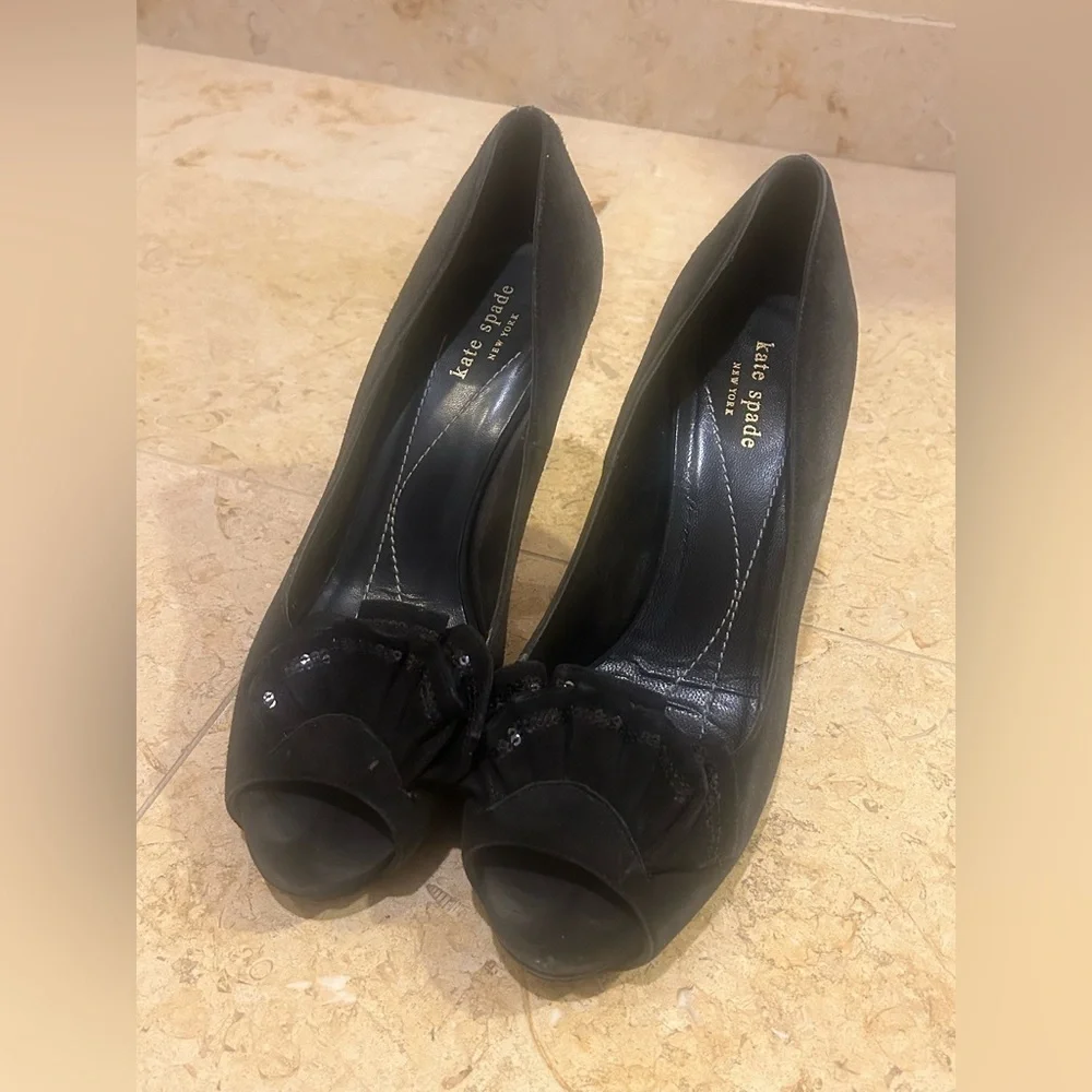 kate spade Black Peep-Toe Heels with Bow Detail Size 10