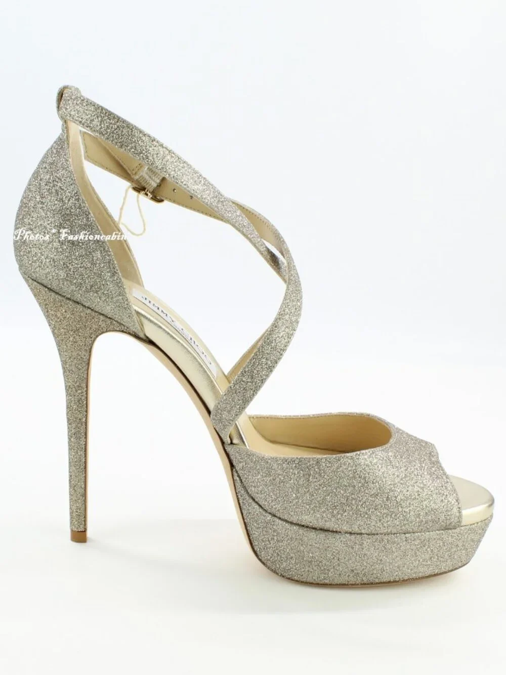 NEW JIMMY CHOO Jenique 125 Glittered Platform Sandals, EU 41, Platinum Ice