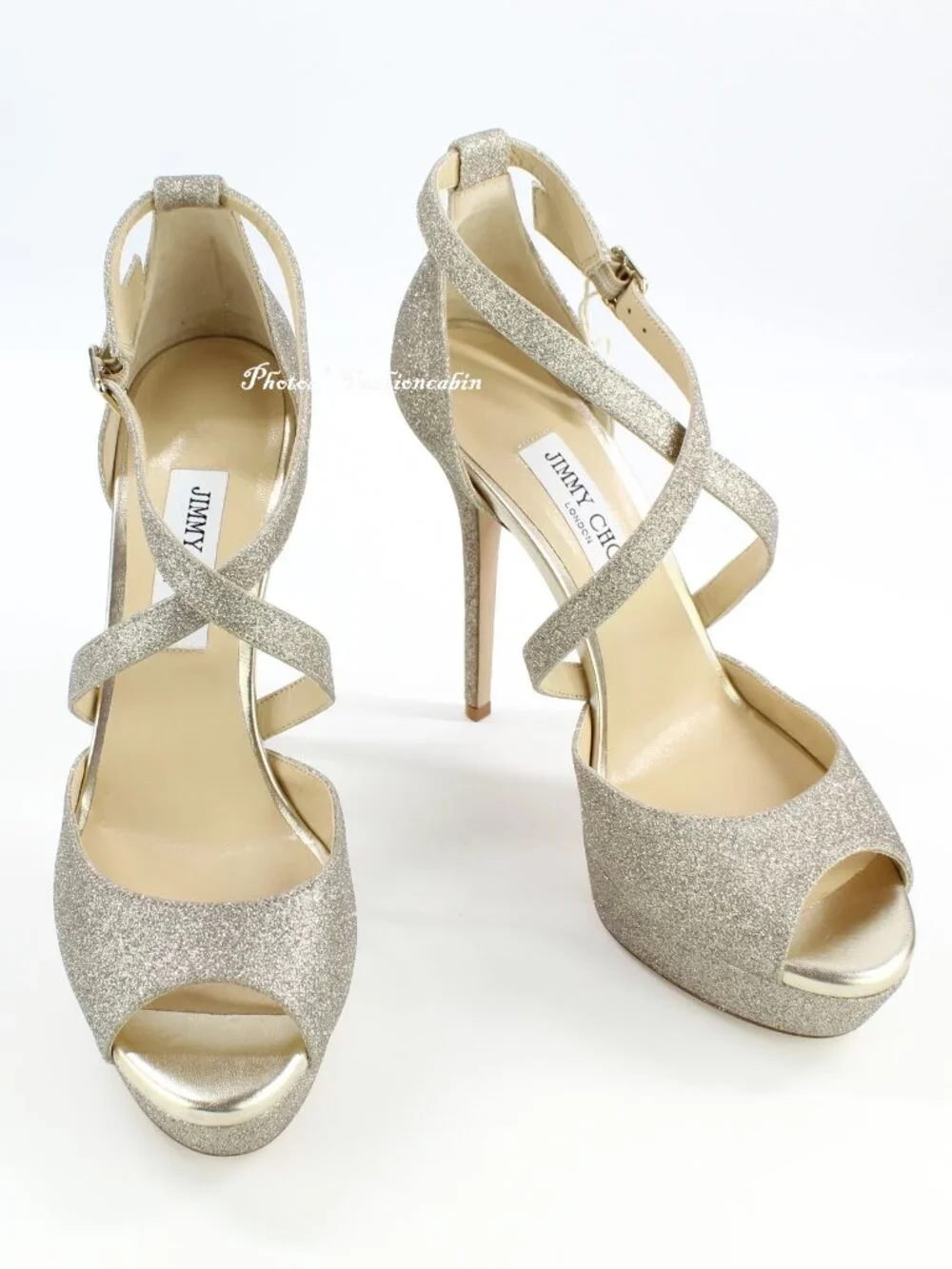 NEW JIMMY CHOO Jenique 125 Glittered Platform Sandals, EU 41, Platinum Ice