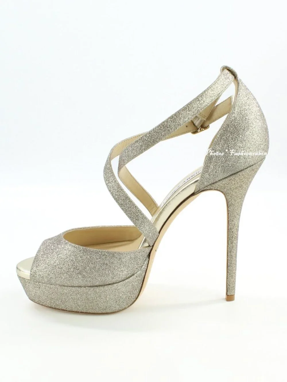 NEW JIMMY CHOO Jenique 125 Glittered Platform Sandals, EU 41, Platinum Ice