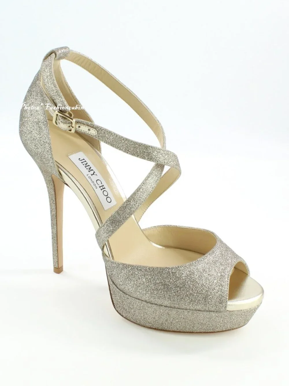 NEW JIMMY CHOO Jenique 125 Glittered Platform Sandals, EU 41, Platinum Ice
