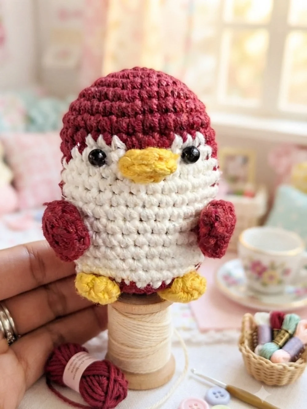 Handmade Crochet Penguin With Stand