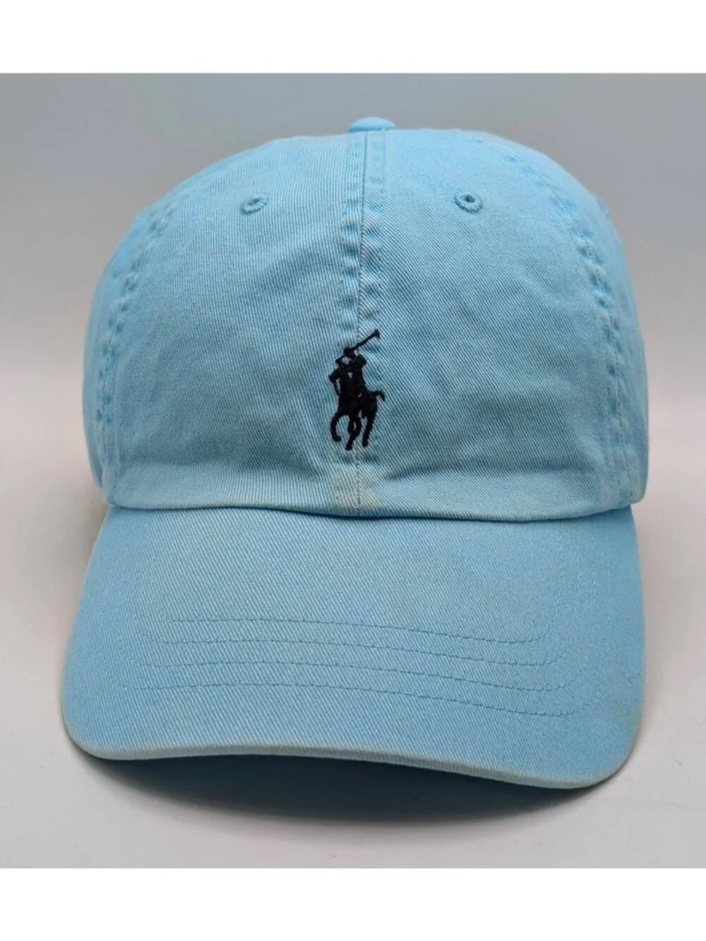 Vintage Polo Ralph Lauren Hat Light Blue Pony Logo Leather Strap Y2K Nautical