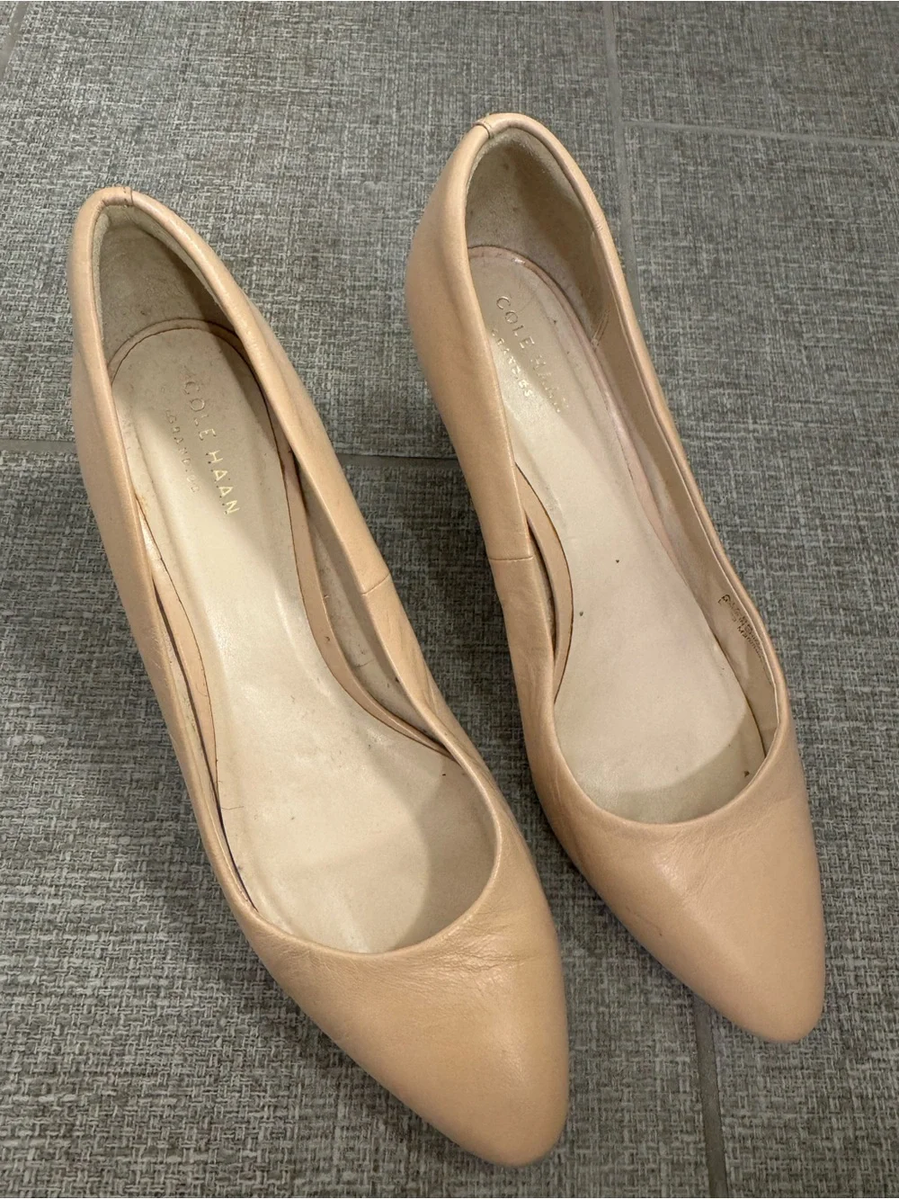 Cole Haan Beige Leather Pointed-Toe Pumps