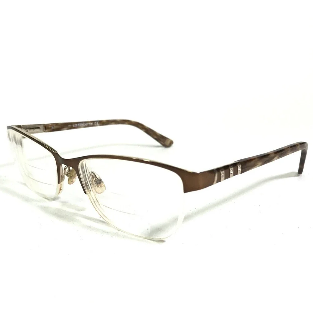 Liz Claiborne Eyeglasses Frames L015 0RF4 Brown Gold Cat Eye Half Rim 55-17-140