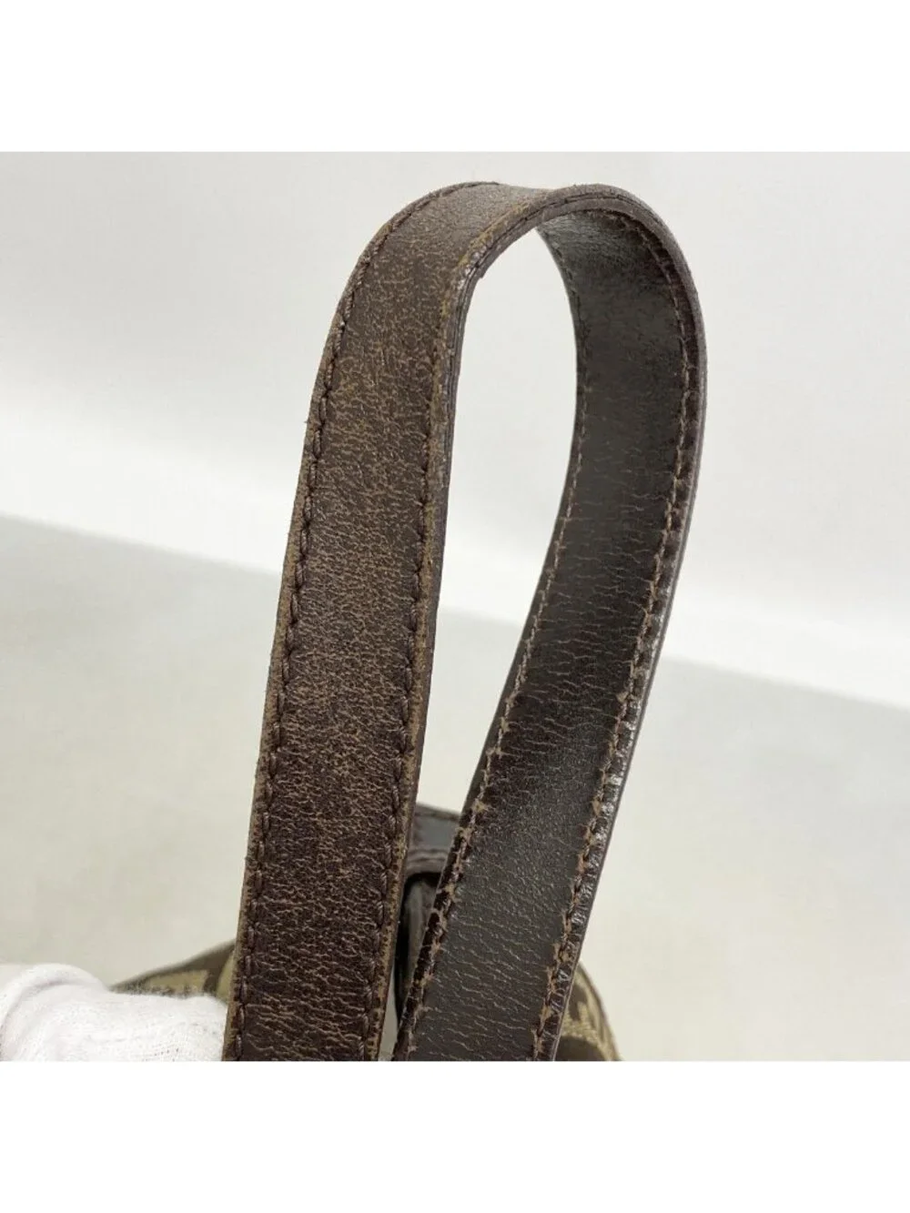 Fendi Handbag Zucchino Mamma Bucket Nylon Canvas Brown Silver