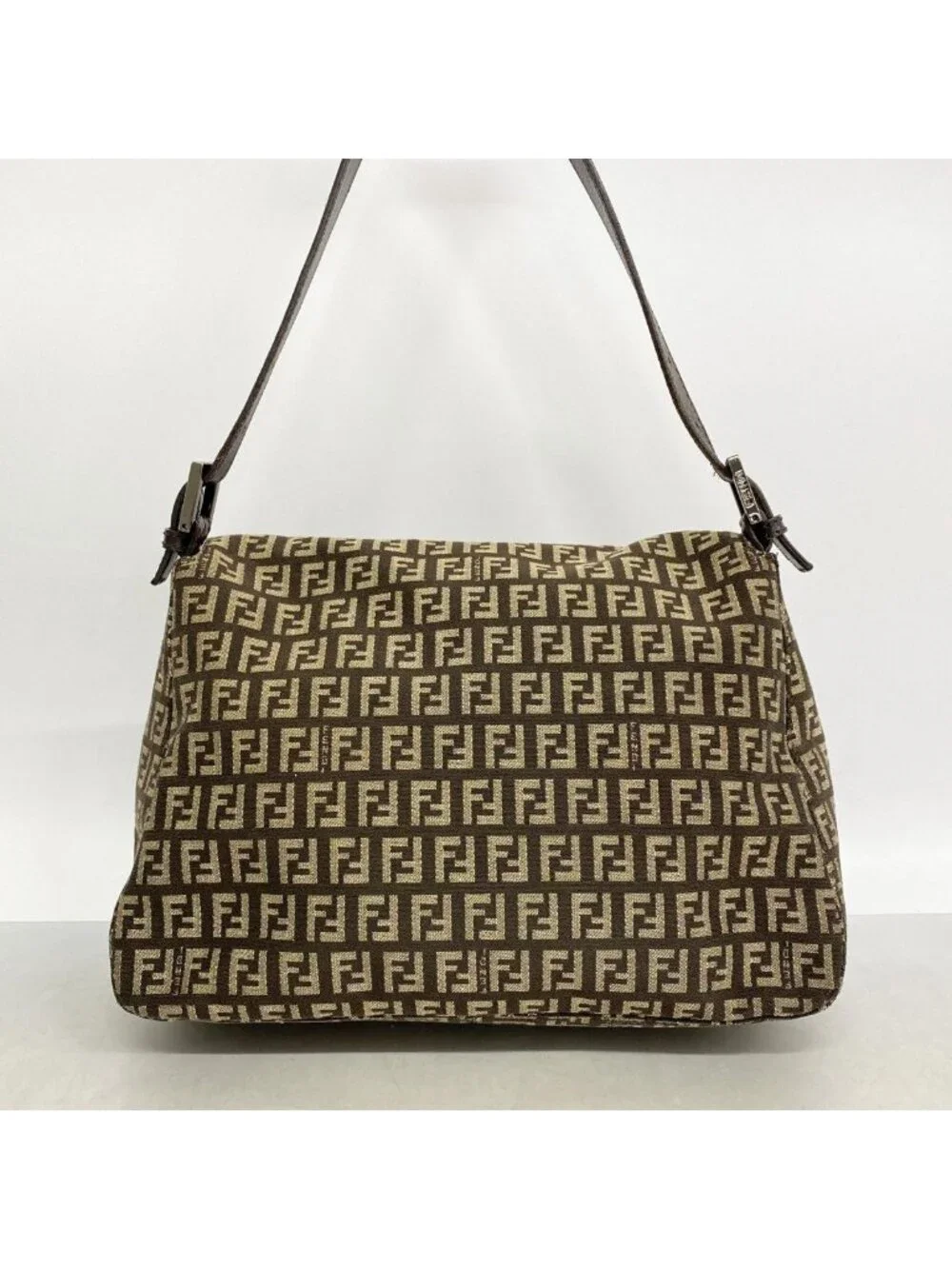 Fendi Handbag Zucchino Mamma Bucket Nylon Canvas Brown Silver