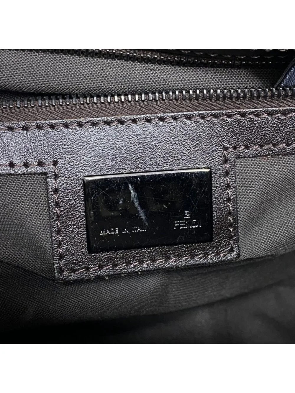 Fendi Handbag Zucchino Mamma Bucket Nylon Canvas Brown Silver