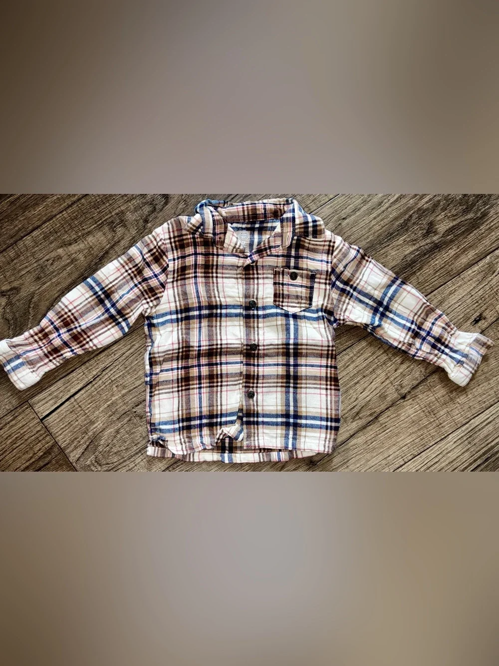 wonder nation Plaid Button-Down Shirt in Brown, Blue & Cream