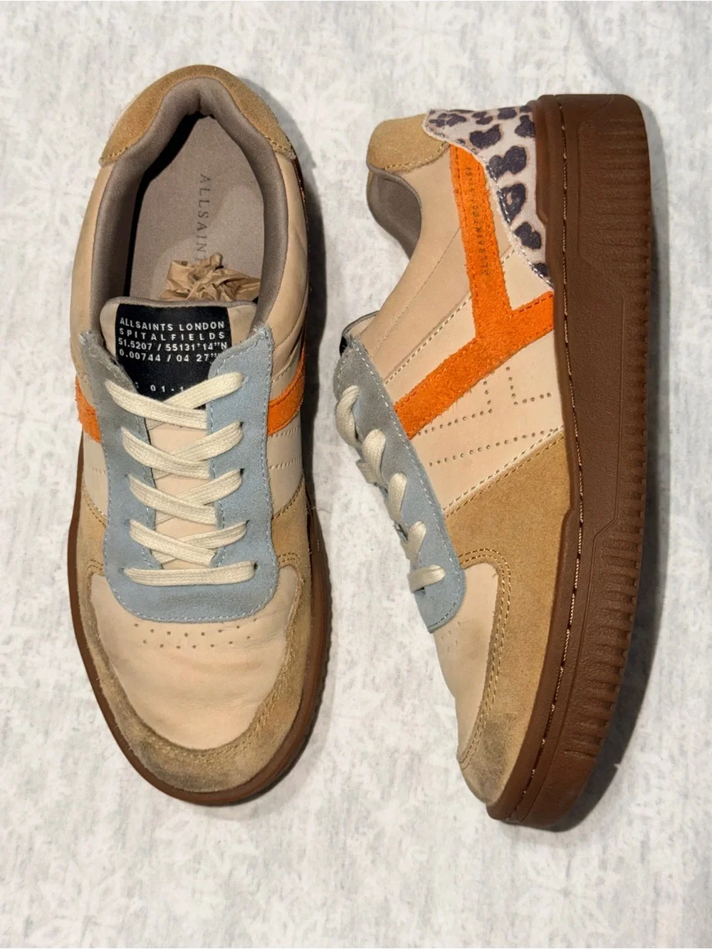 AllSaints Leather Suede Sneakers Leopard Heel Orange Stripe  W042FA VIX W 8