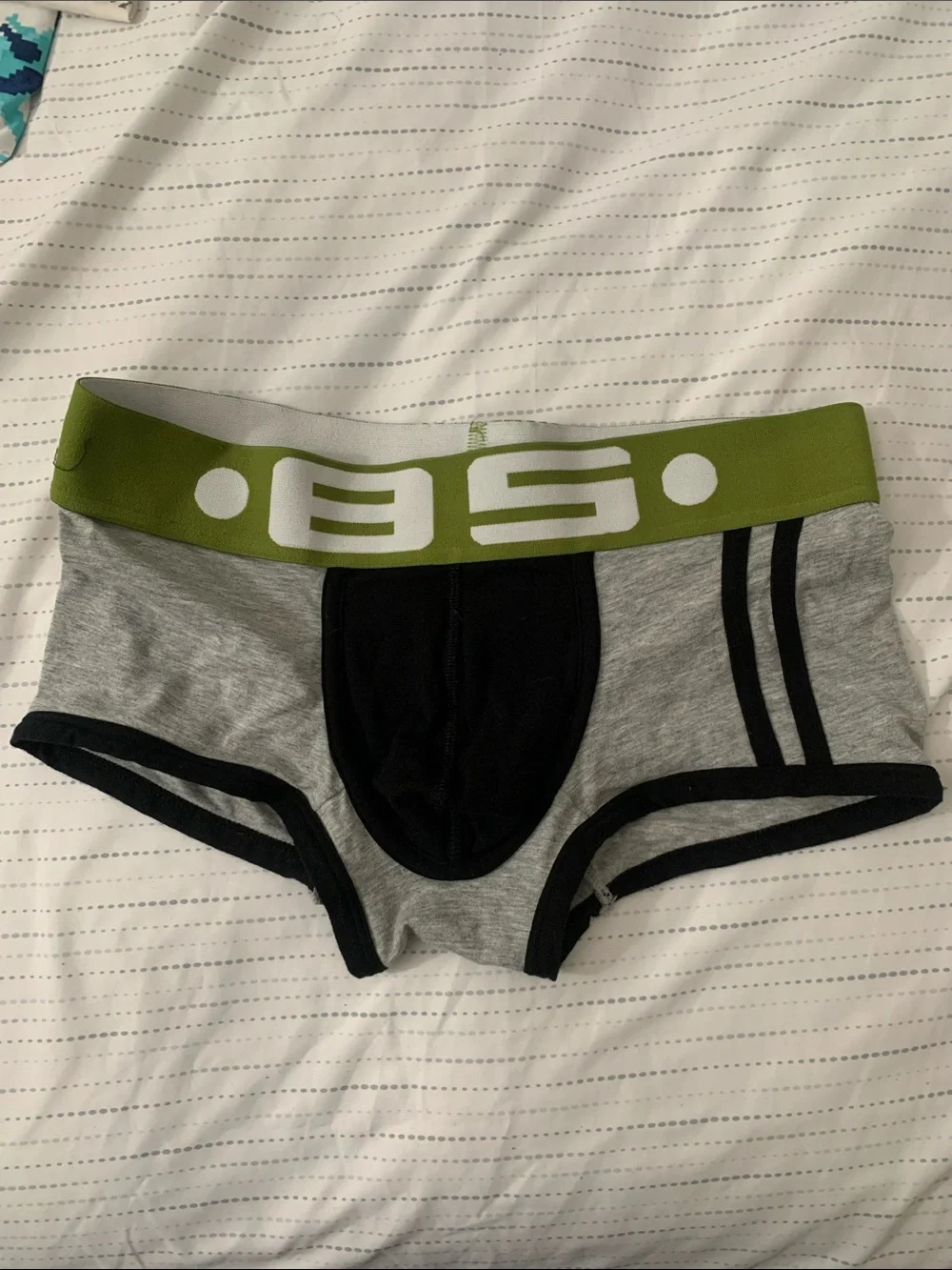 2xist Gray Boxer Briefs with Olive Waistband and Black Trim