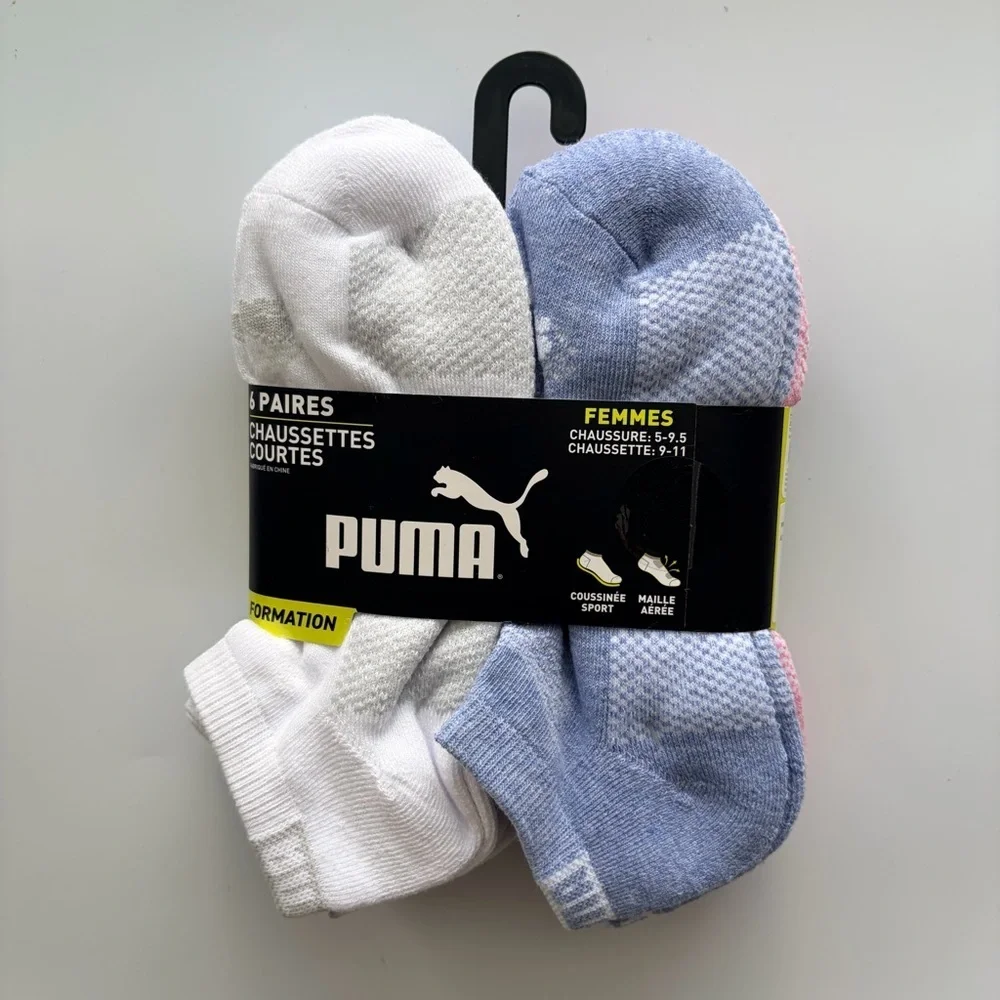 Puma women’s low cut socks 6 pack size 5-9.5 pink blue white gray