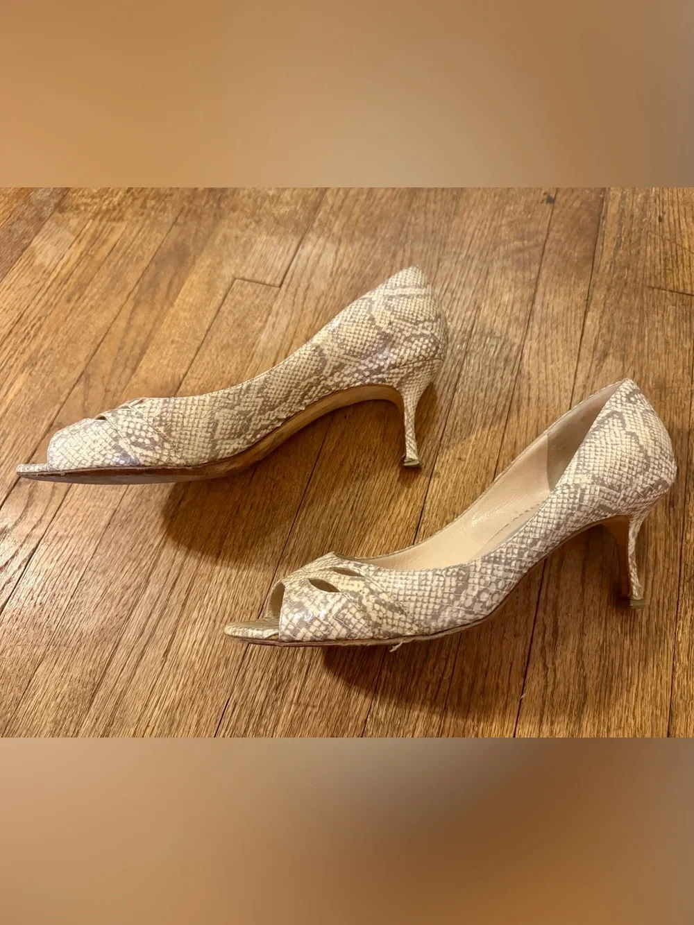 Jimmy Choo Beige Snake-Print Peep Toe Heels - 40.5