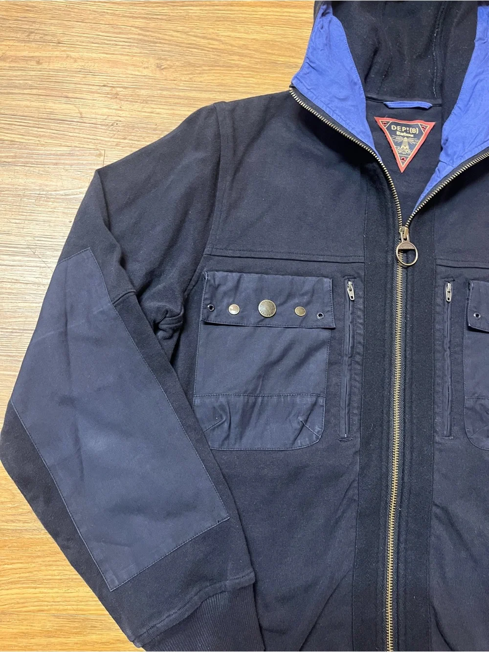 Rare Barbour Dept B Cotton Wool Full Zip Hooded Field Jacket Navy Utility Bomber