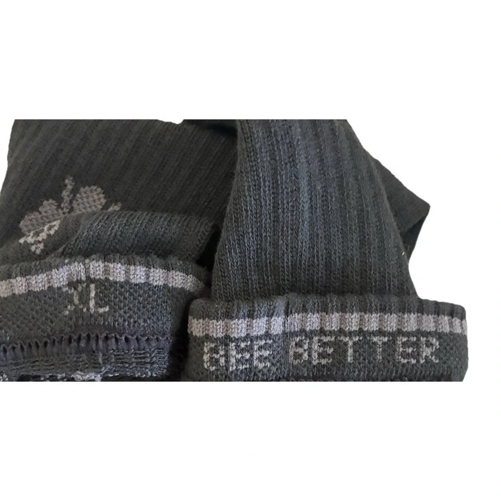 BOMBAS Socks Men's XL‎ Black Gray Stripe Calf Logo (US 13.5-16) NEW