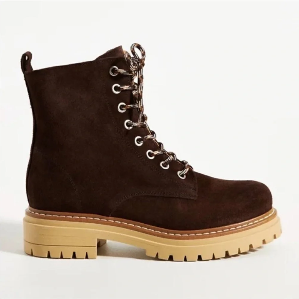 Anthropologie Pop Lace Brown Suede Hiker Boot Sz 9