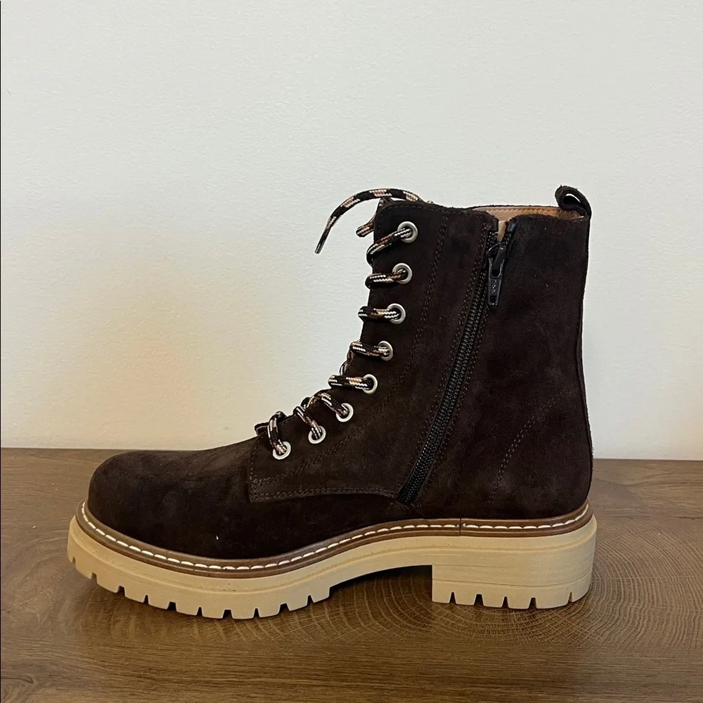 Anthropologie Pop Lace Brown Suede Hiker Boot Sz 9