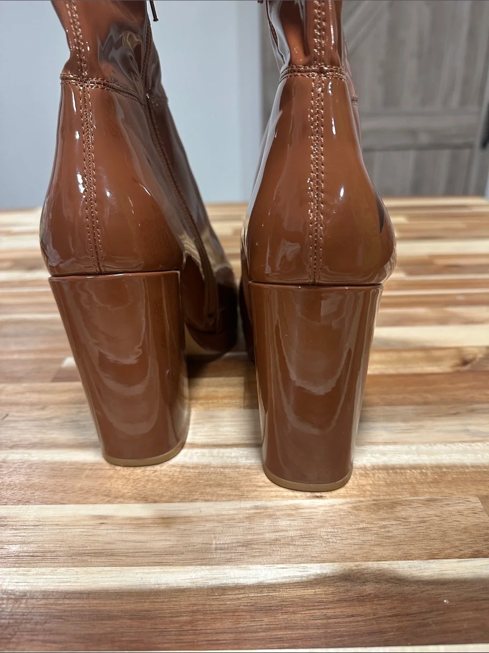 Steve Madden Patent Over-the-Knee Platform Boots in Cognac Brown 470
