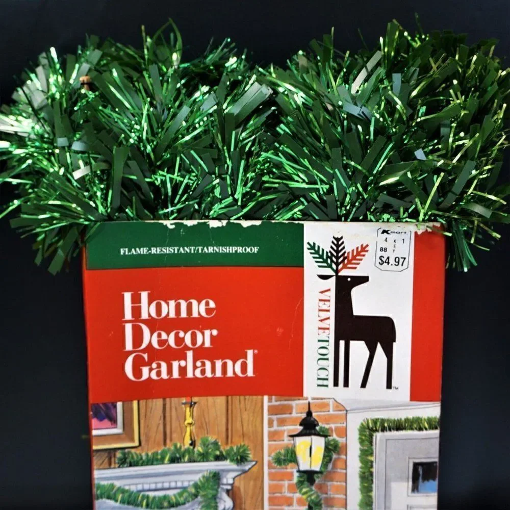 Vintage Home Decor Garland VELVET TOUCH 15ft Green Tinsel Christmas Indoor Outdo