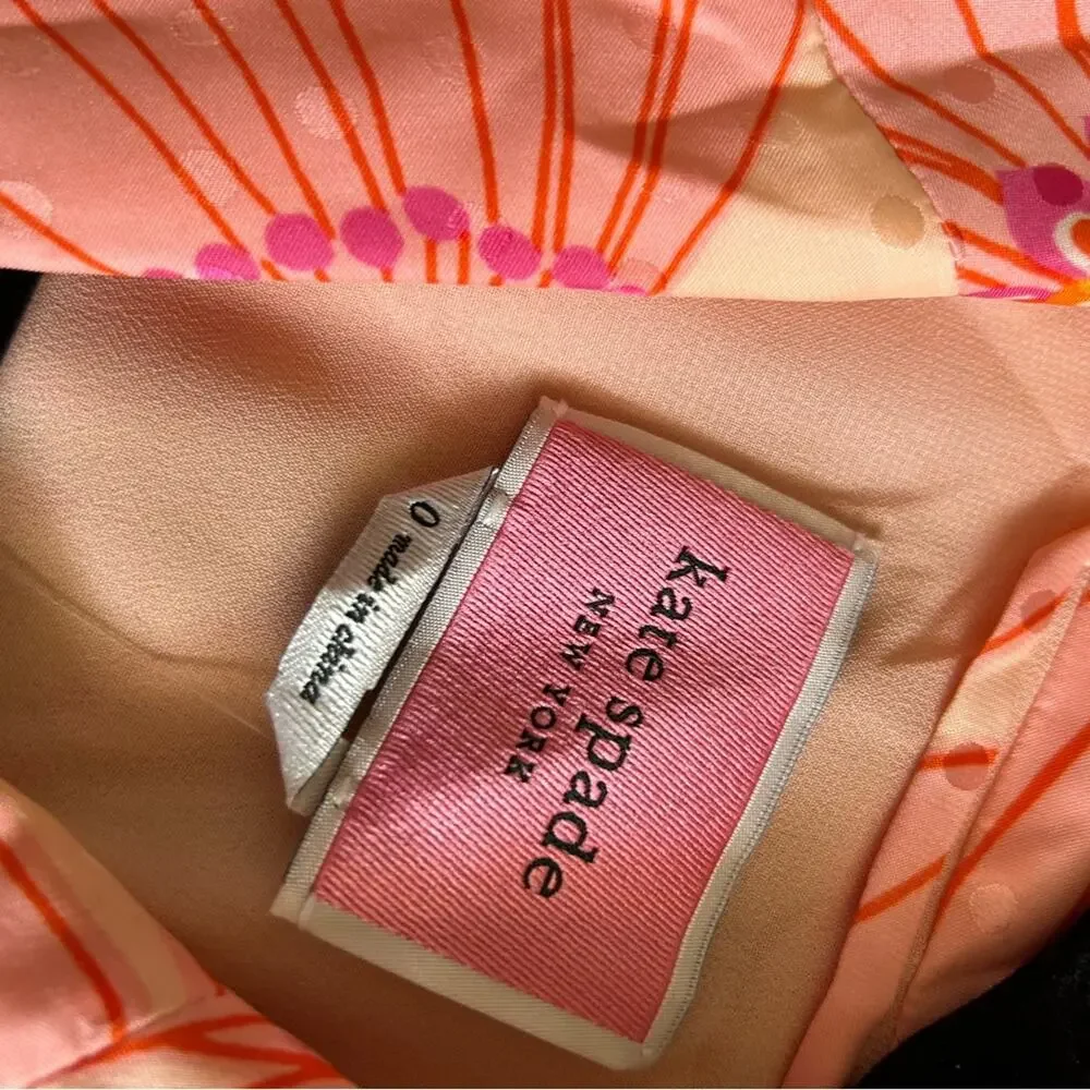 NWT $598 MSRP Falling Flower Jacquard Dress silk satin floral orange pink sz 0