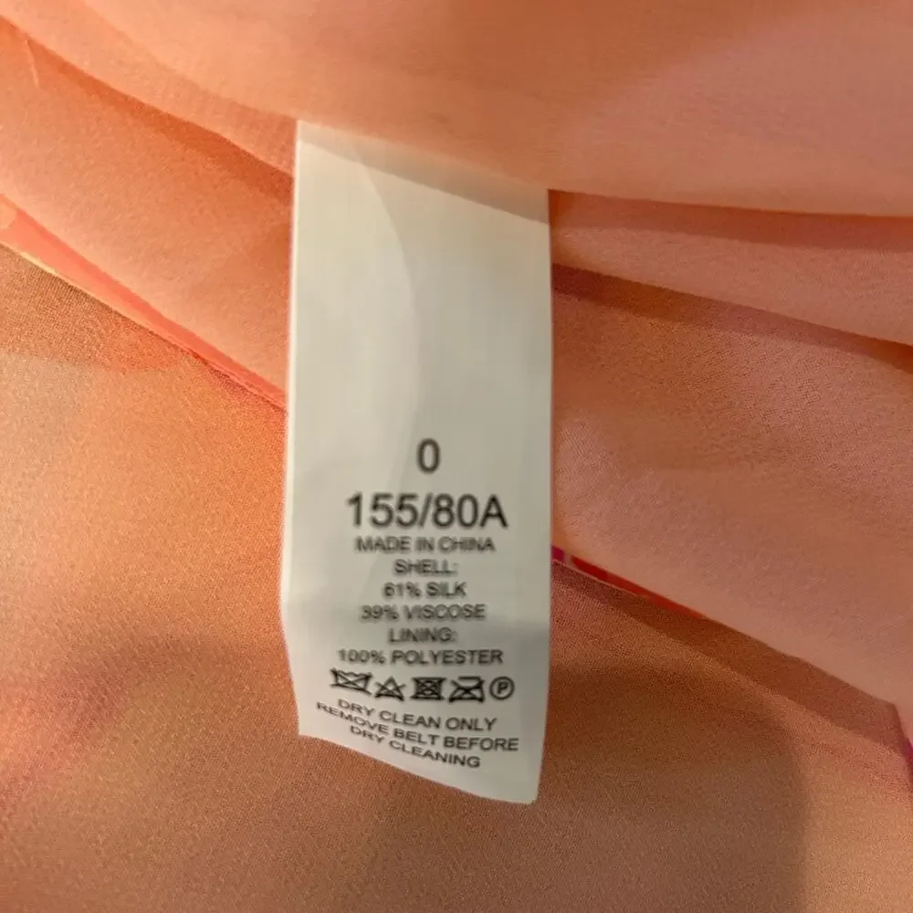 NWT $598 MSRP Falling Flower Jacquard Dress silk satin floral orange pink sz 0