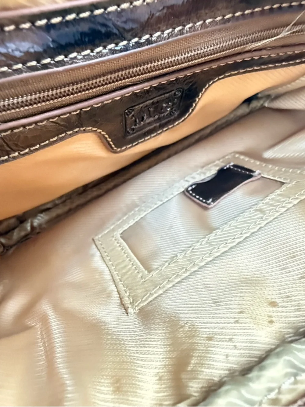 Marc Shantel Brown Faux Crocodile Embossed Crossbody Bag Silver Flap