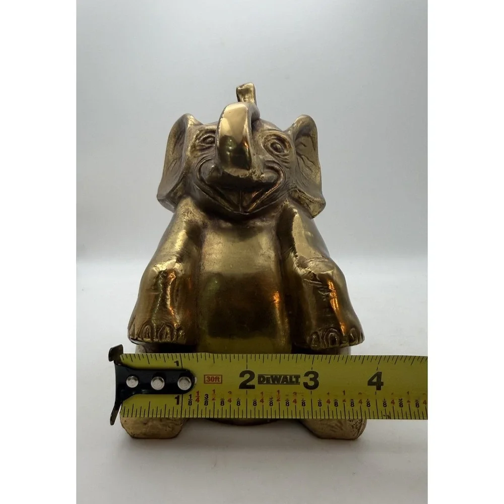 Vintage Brass Elephant Bookends Pair Mid Century Heavy Gold Tone Elephant Decor