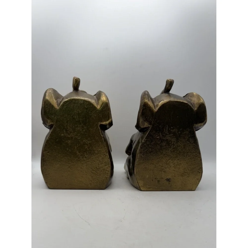 Vintage Brass Elephant Bookends Pair Mid Century Heavy Gold Tone Elephant Decor