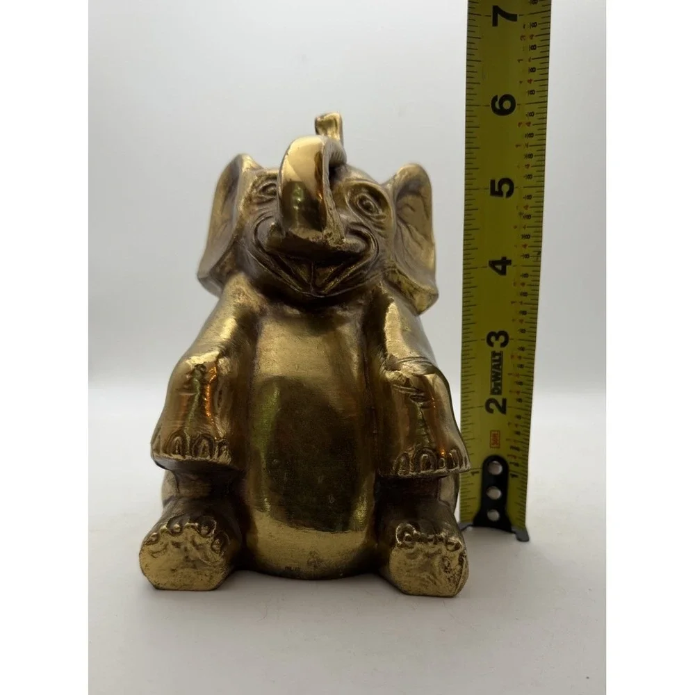 Vintage Brass Elephant Bookends Pair Mid Century Heavy Gold Tone Elephant Decor