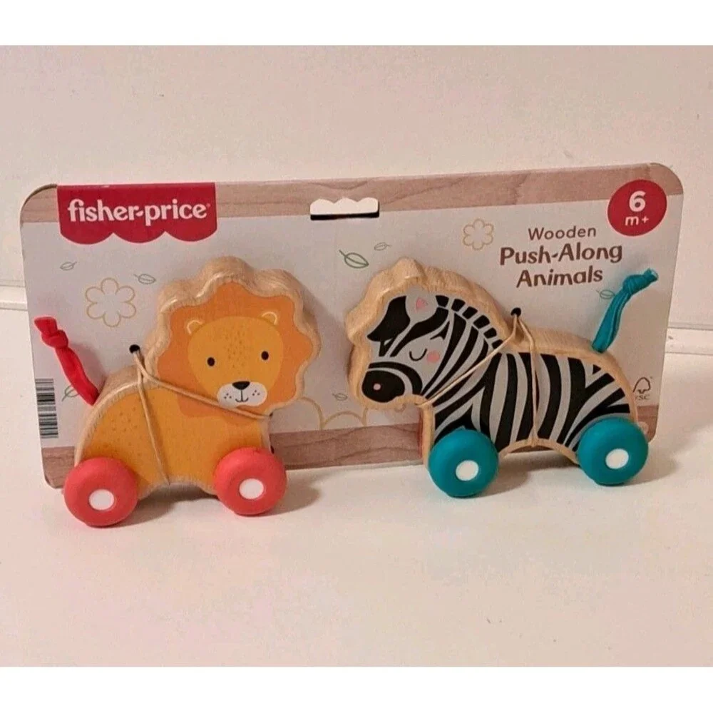 Fisher Price  Wooden Push Along Animals  New In Original Packaging