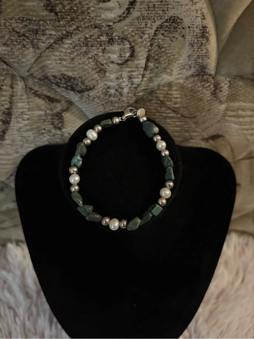 Carolyn Pollack 925 Sterling Silver Turquoise + Pearl Beaded Bracelet - 7 inches