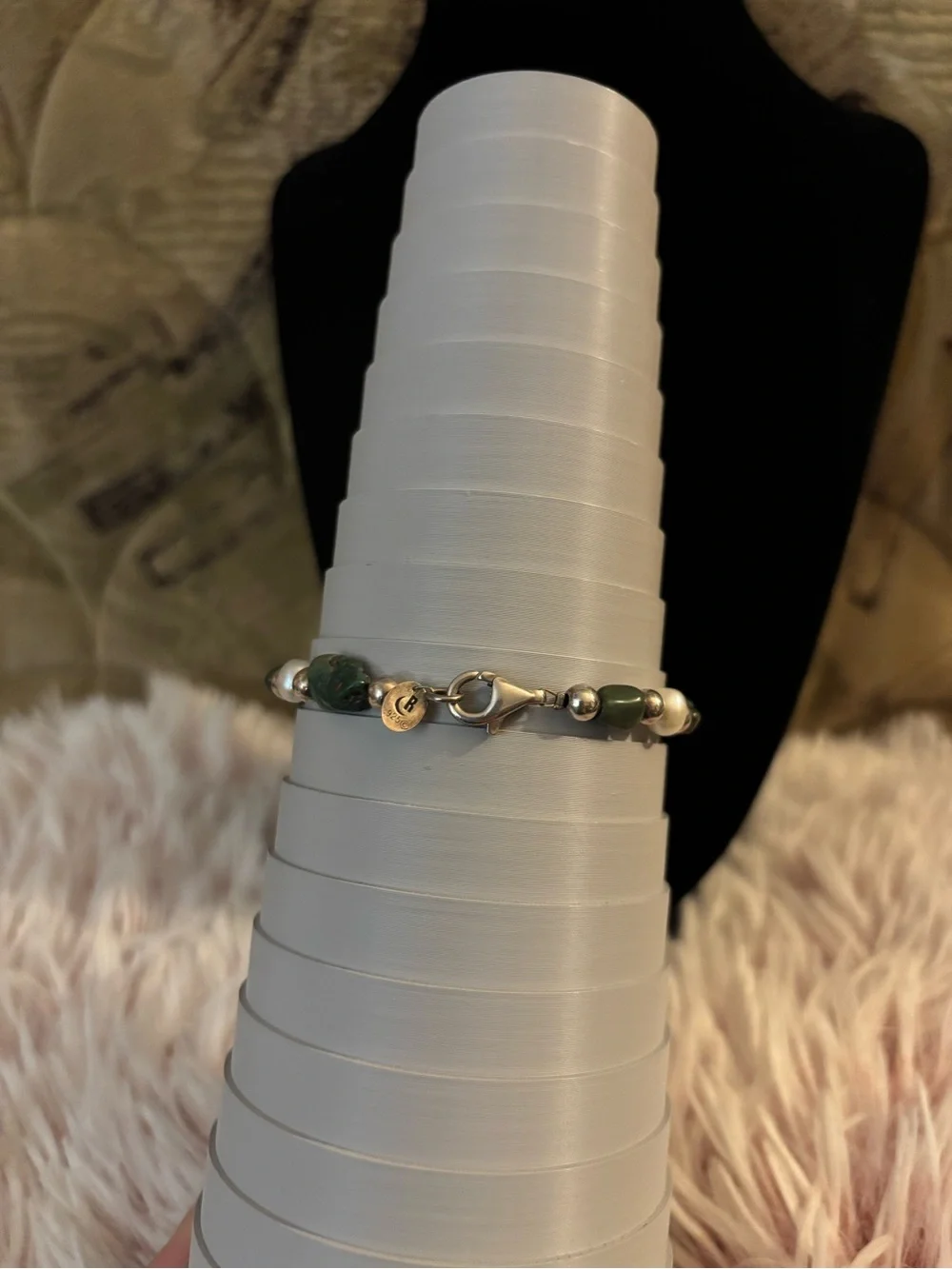Carolyn Pollack 925 Sterling Silver Turquoise + Pearl Beaded Bracelet - 7 inches