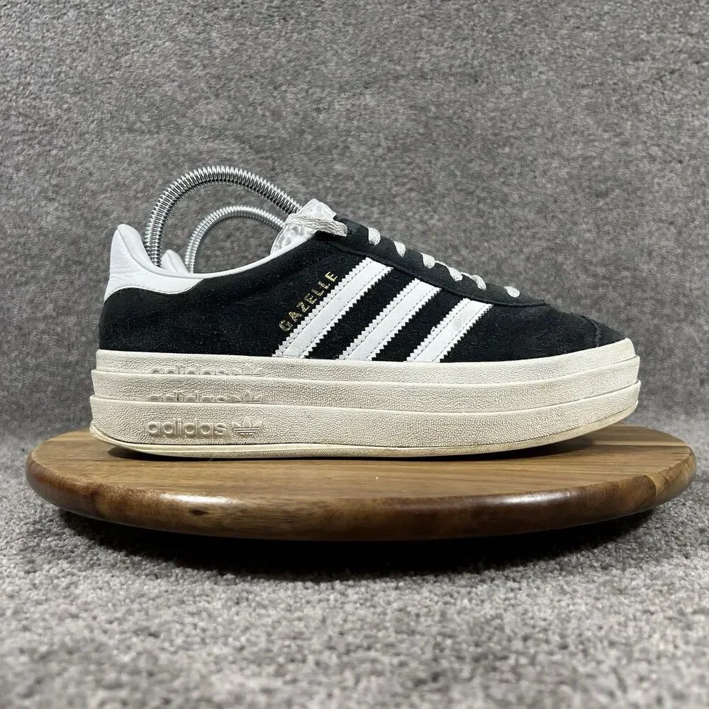Adidas Gazelle Women's Size 7.5 Bold Black White Casual Platform Shoes Used